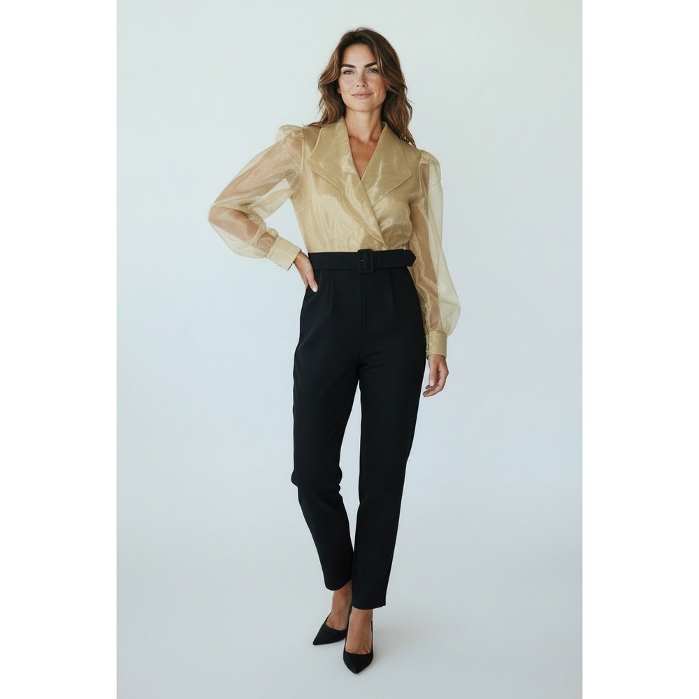 NWT Vtg J.R. Nites Colorblock Sheer Puff Sleeve Evening Jumpsuit Sz 4
